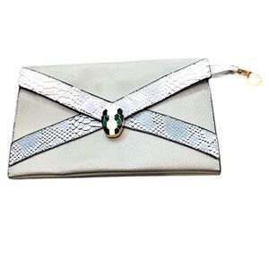 Faux‎ Snake Skin Gray Evening Clutch Purse Handbag Zip Pouch, NWOT